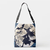 Custom Halloween Bags, Womens Hexenriding Broom Tragetaschen Mit Langen Trägern (Rückseite)