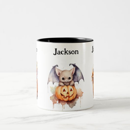 Custom Halloween Bat Pumpkin And  Zweifarbige Tasse (Mittel)