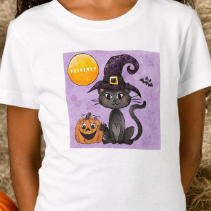 Custom Halloween Black Cat Pumpkin Lila T-Shirt