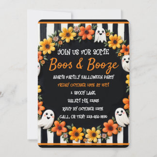 Custom Halloween 'Boos & Booze' Ghost & Floral Einladung