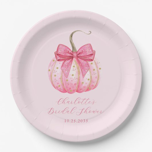 Custom Halloween Brautparty Pink Pumpkin Pappteller (Vorderseite)