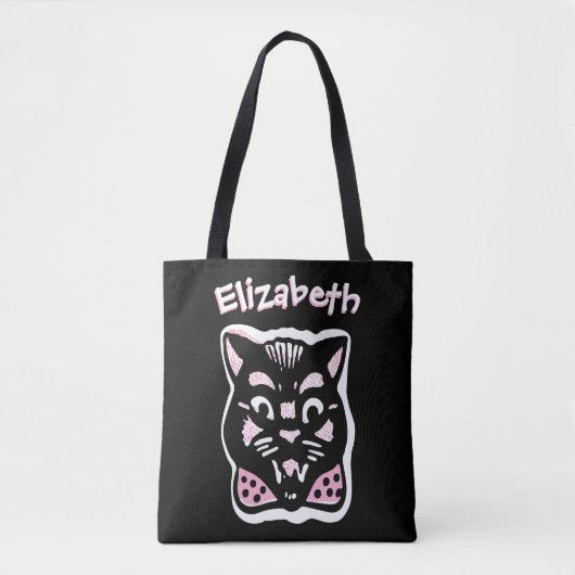 Custom Halloween Cat Dark n Pink Trick oder Trete Tasche (Vorderseite)
