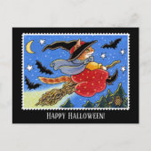 Custom Halloween Cat Hexenstift Postkarte (Vorderseite)