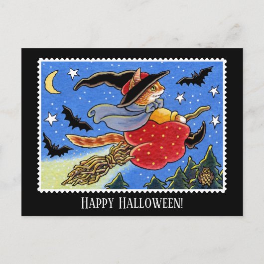 Custom Halloween Cat Hexenstift Postkarte (Vorderseite)