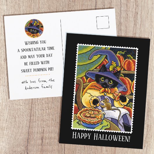 Custom Halloween Hexe Black Cat Maus Postkarte