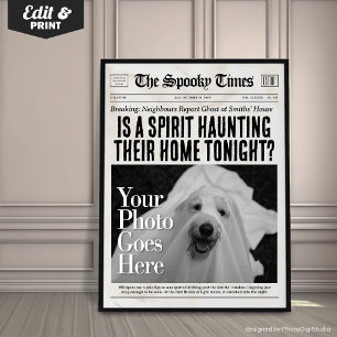Custom Halloween Newspaper Wall Art Ghost Sighting Poster