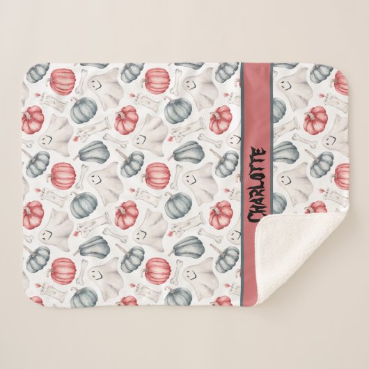 Custom Halloween Niedlich Ghost Bone Candle Pumpki Sherpadecke (Vorderseite (Horizontal))