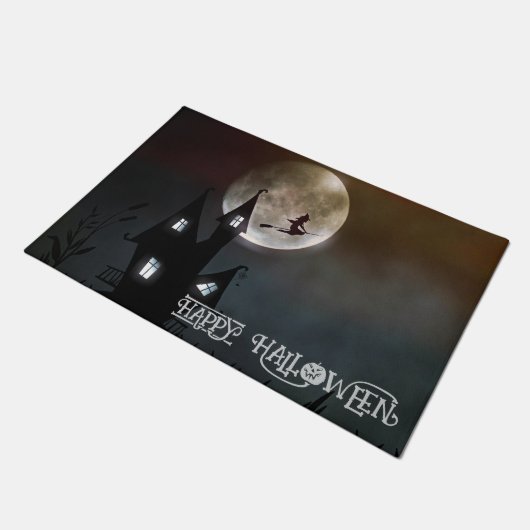 Custom Halloween Niedlich Spooky Whimsical Black Fußmatte (Schrägansicht)