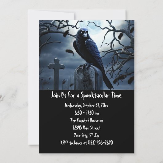 Custom Halloween-Party Gothic Raven Graveyard Einladung (Rückseite)