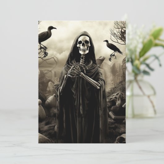 Custom Halloween-Party Gothic Skelett Friedhof Einladung (Stehend Vorderseite)