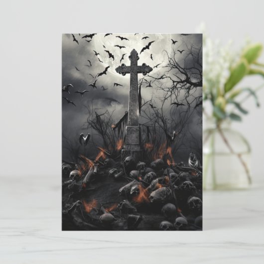 Custom Halloween-Party Gothic Skulls Friedhof Einladung (Stehend Vorderseite)