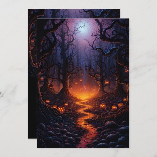 Custom Halloween-Party Pumpkin Creepy Forest Einladung (Vorne/Hinten)