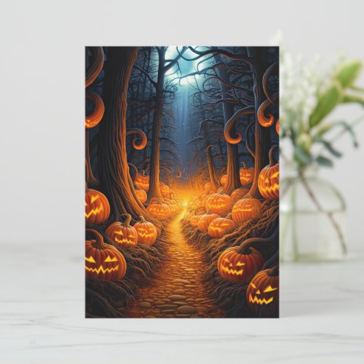 Custom Halloween-Party Pumpkin Creepy Forest Einladung (Stehend Vorderseite)