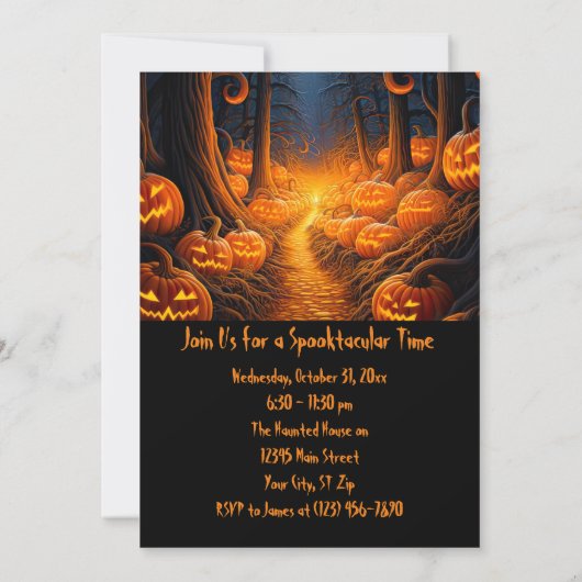 Custom Halloween-Party Pumpkin Creepy Forest Einladung (Rückseite)