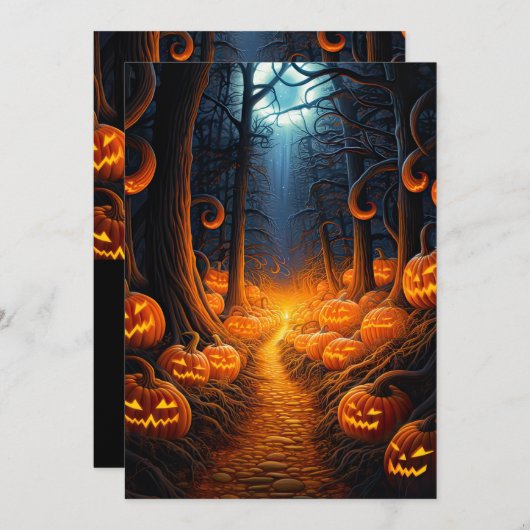 Custom Halloween-Party Pumpkin Creepy Forest Einladung (Vorne/Hinten)