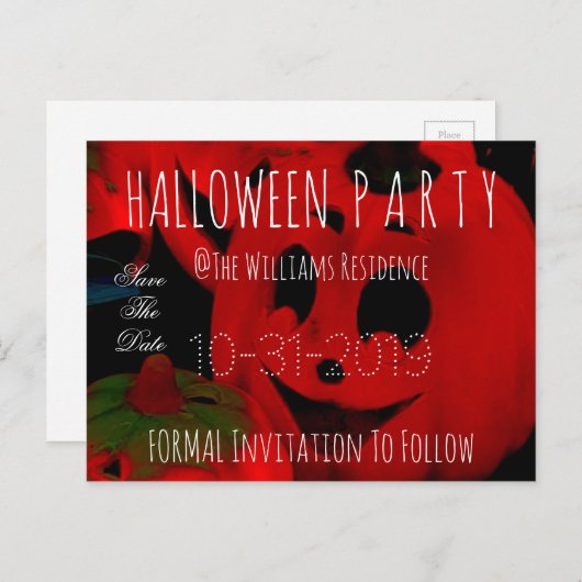 Custom Halloween-Party Save the Date Pumpkins Ankündigungspostkarte (Vorne/Hinten)