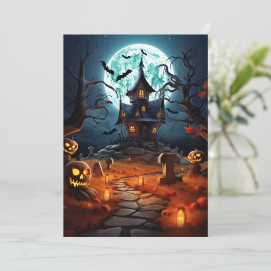 Custom Halloween-Party Spooky Spuk House Einladung (Stehend Vorderseite)