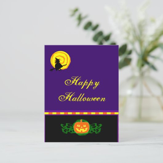 Custom Halloween Pumpkin Hexenkarte Postkarte (Stehend Vorderseite)