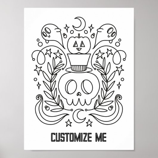 Custom Halloween Skull & Pumpkin Coloring Page Poster (Vorne)