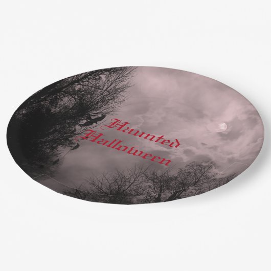 Custom Halloween Sky mit Ravens Red Mist Plate Pappteller (Schrägansicht)