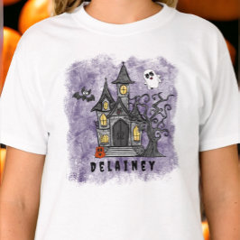 Custom Halloween Spooky Niedliches Spuk Haus Lila T-Shirt