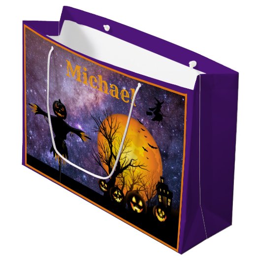 Custom Halloween Trick oder Treat Bag Große Geschenktüte (Vorderseite Schrägansicht)