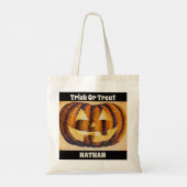 Custom Halloween Trick oder Treat Pumpkin Tote Bag Tragetasche (Rückseite)