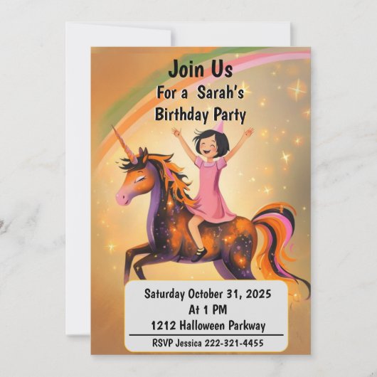 Custom Halloween Unicorn Birthday Party Invitation Einladung (Vorderseite)