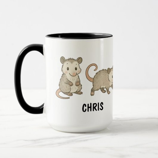 Custom Hand Drawn Cute Opossum Coffee Tasse (Links)
