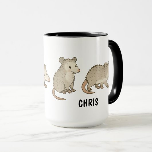Custom Hand Drawn Cute Opossum Coffee Tasse (VorderseiteRechts)