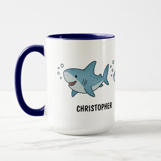 Custom Hand Drawn Cute Shark Coffee Tasse (Links)