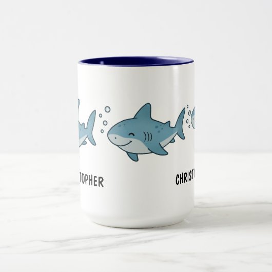 Custom Hand Drawn Cute Shark Coffee Tasse (Zentrum)