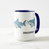 Custom Hand Drawn Cute Shark Coffee Tasse (VorderseiteRechts)