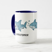 Custom Hand Drawn Cute Shark Coffee Tasse (Vorderseite Links)
