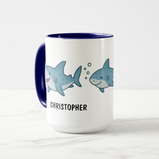 Custom Hand Drawn Cute Shark Coffee Tasse (Vorderseite Links)