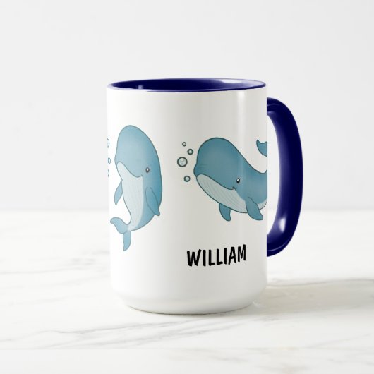 Custom Hand Drawn Cute Whale Coffee Mug Tasse (VorderseiteRechts)