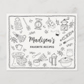 Custom Hand Drawn Kitchen Utensils Recipe Card (Rückseite)