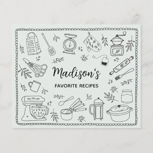 Custom Hand Drawn Kitchen Utensils Recipe Card (Rückseite)