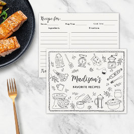 Custom Hand Drawn Kitchen Utensils Recipe Card