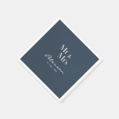 Custom Hand Lettered Navy Blue Mr. und Mrs. Weddin Serviette (Ecke)