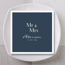 Custom Hand Lettered Navy Blue Mr. und Mrs. Weddin Serviette