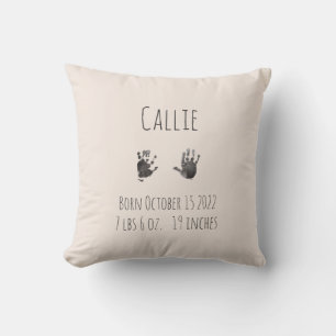 Custom Handprints Baby Birth Stats Kissen