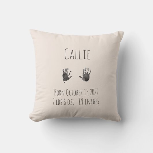 Custom Handprints Baby Birth Stats Kissen (Vorderseite)
