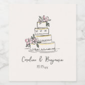Custom Handwritten Blush Cream Doodle Wedding Cake Weinetikett (Einzelnes Label)
