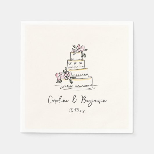 Custom Handwritten Pink Yellow Doodle Wedding Cake Serviette (Vorderseite)