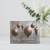Custom Hanging Christmas Baubles Copper on Silver  Postkarte (Stehend Vorderseite)