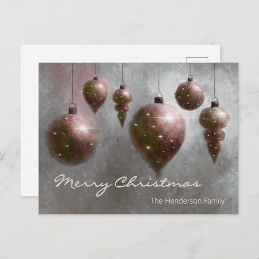 Custom Hanging Christmas Baubles Copper on Silver Postkarte (Vorne/Hinten)