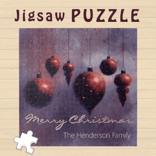 Custom Hanging Christmas Baubles Red on Violet - Puzzle