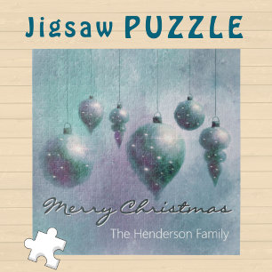Custom Hanging Christmas Baubles Türkis Silver Puzzle
