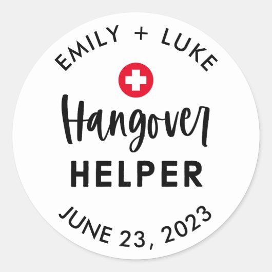 Custom Hangover Helper Wedding Erholung Kit Runder Aufkleber (Vorderseite)